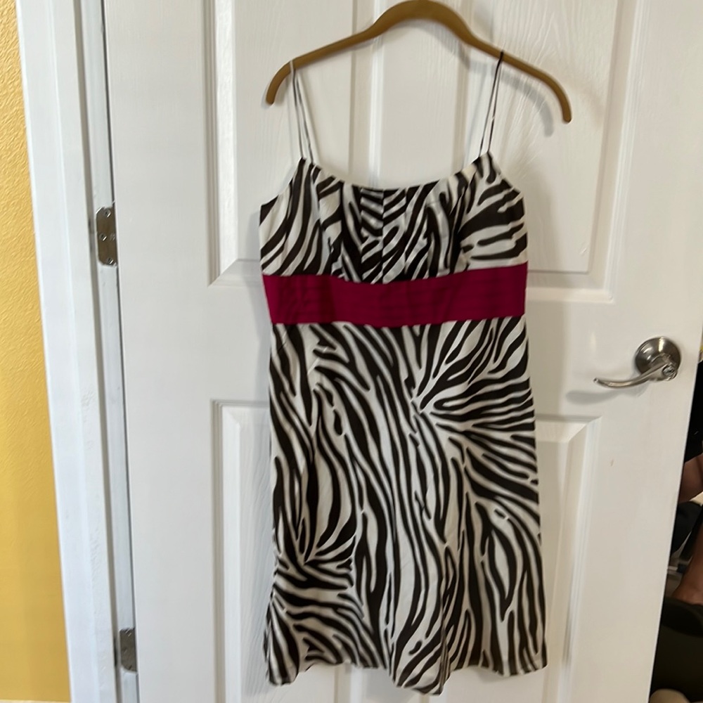 Ann Taylor, brown and white spaghetti straps with a red sash